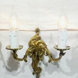 Pair of 2-light bronze wall lights, St. Louis XV