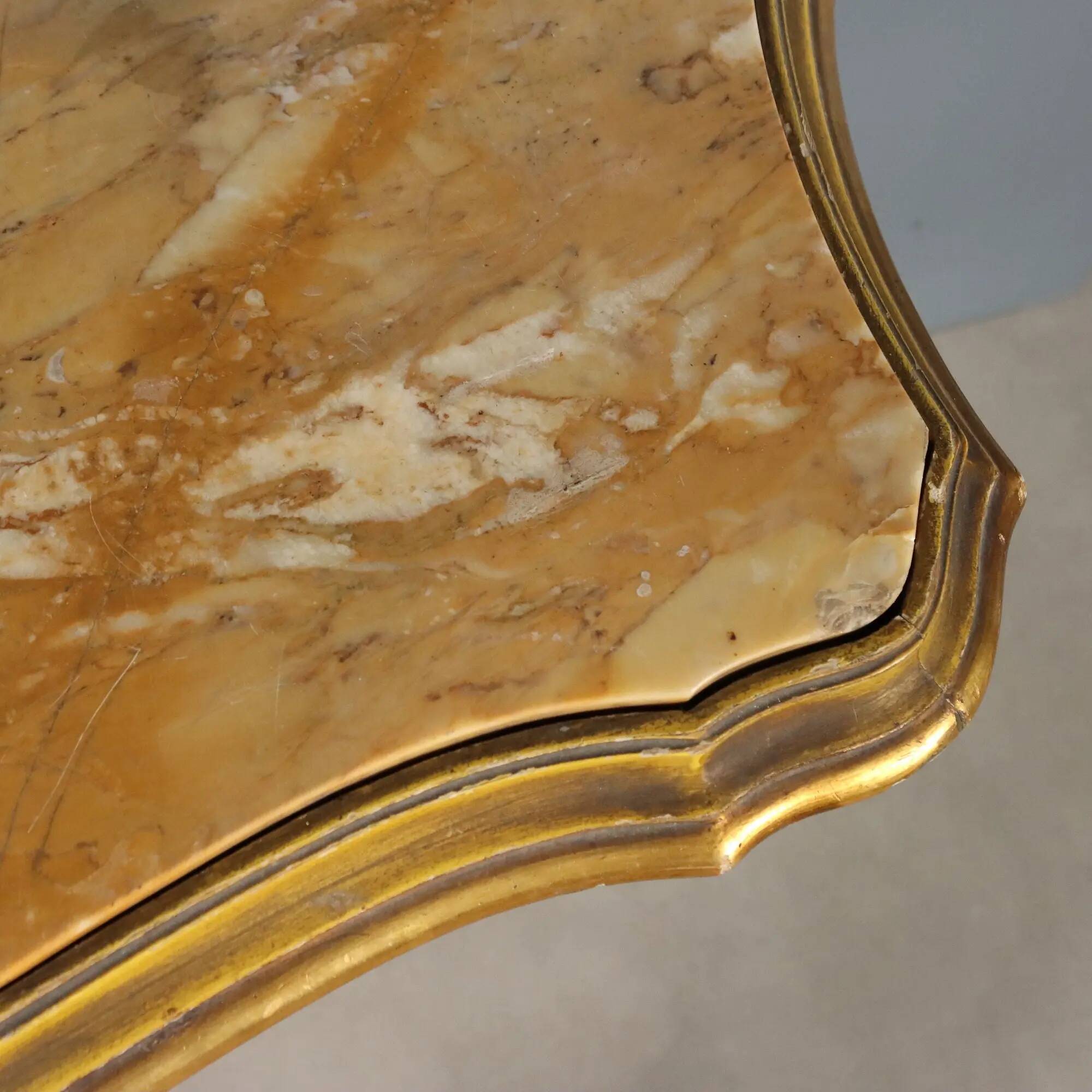 Antique console in carved gilded wood and marble, Italy, 19th century.