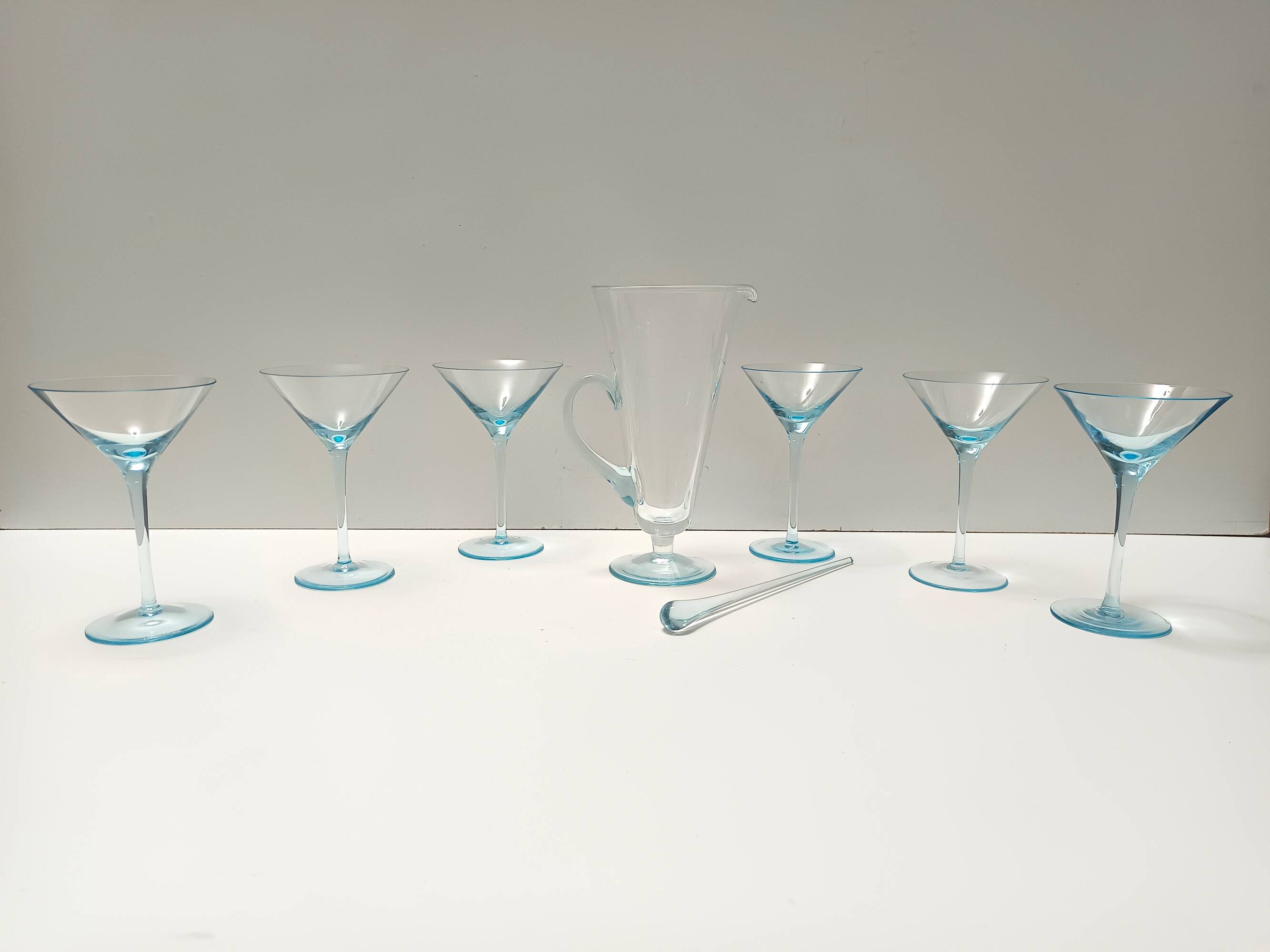 Light Blue Murano Glass Cocktail Set of 6 Glasses and a Pitcher by La Murrina