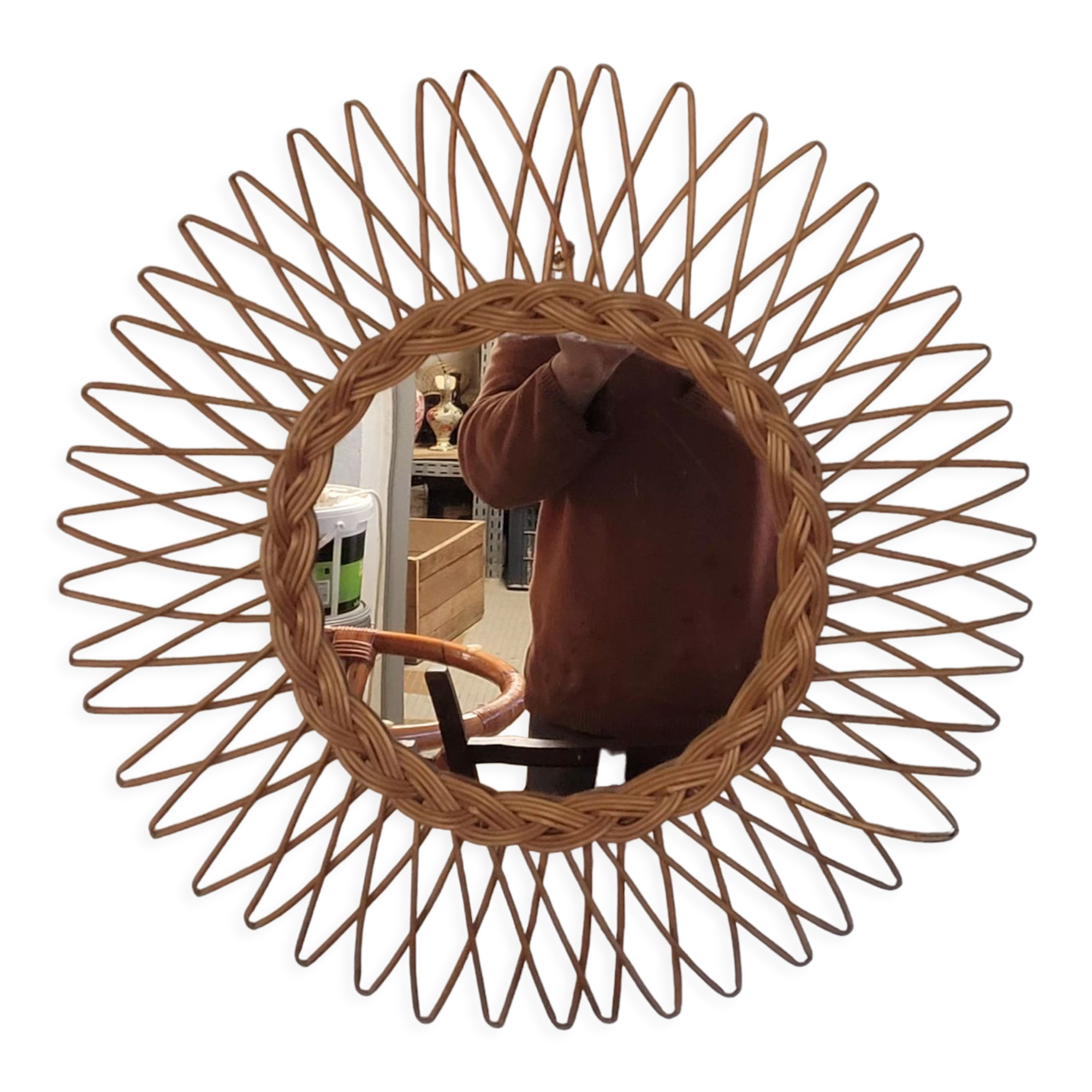Rattan and wicker mirror from the 1970s 50cm