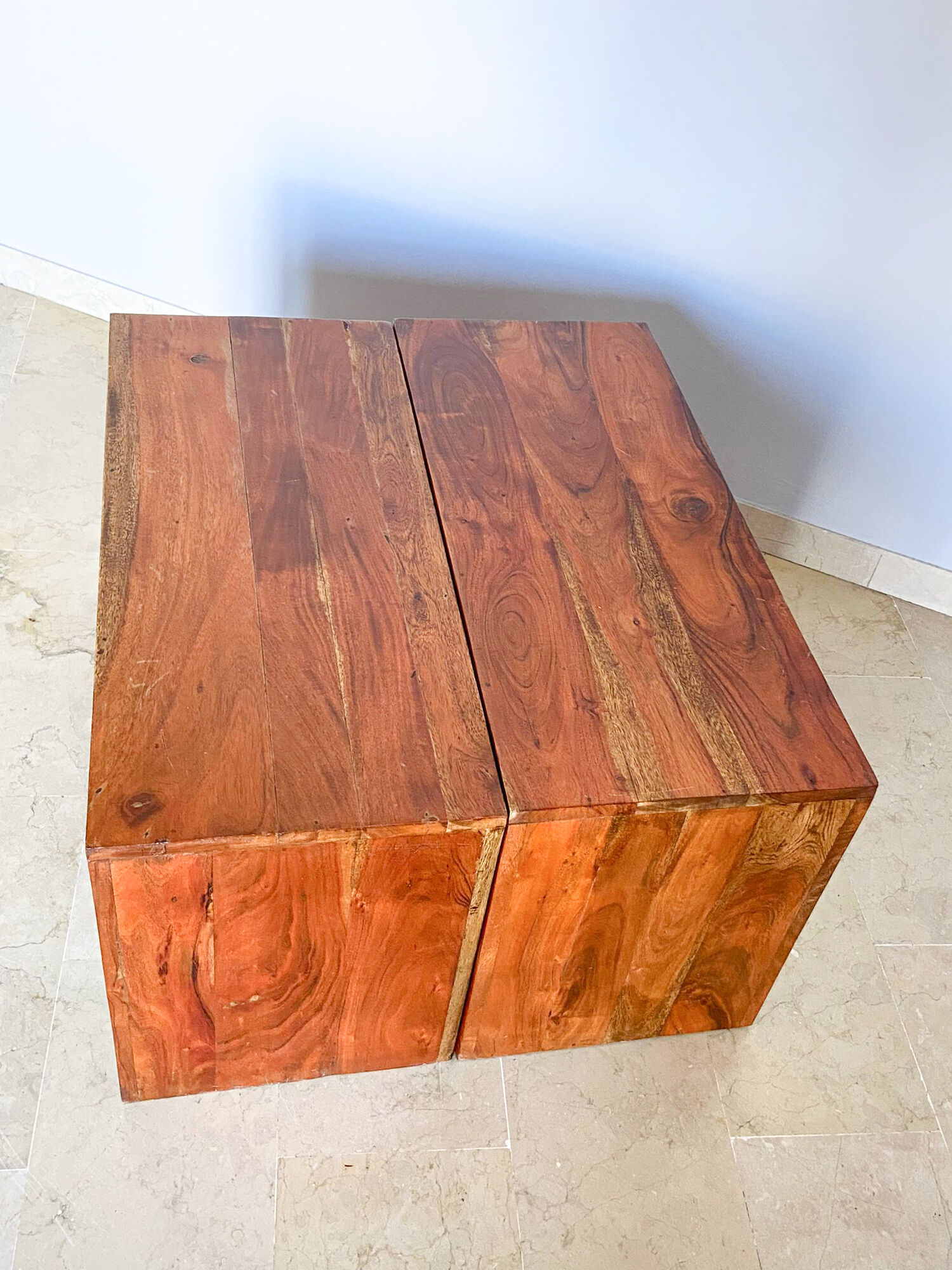 Set dining table plus 2 benches in solid teak wood, Italy 1970s