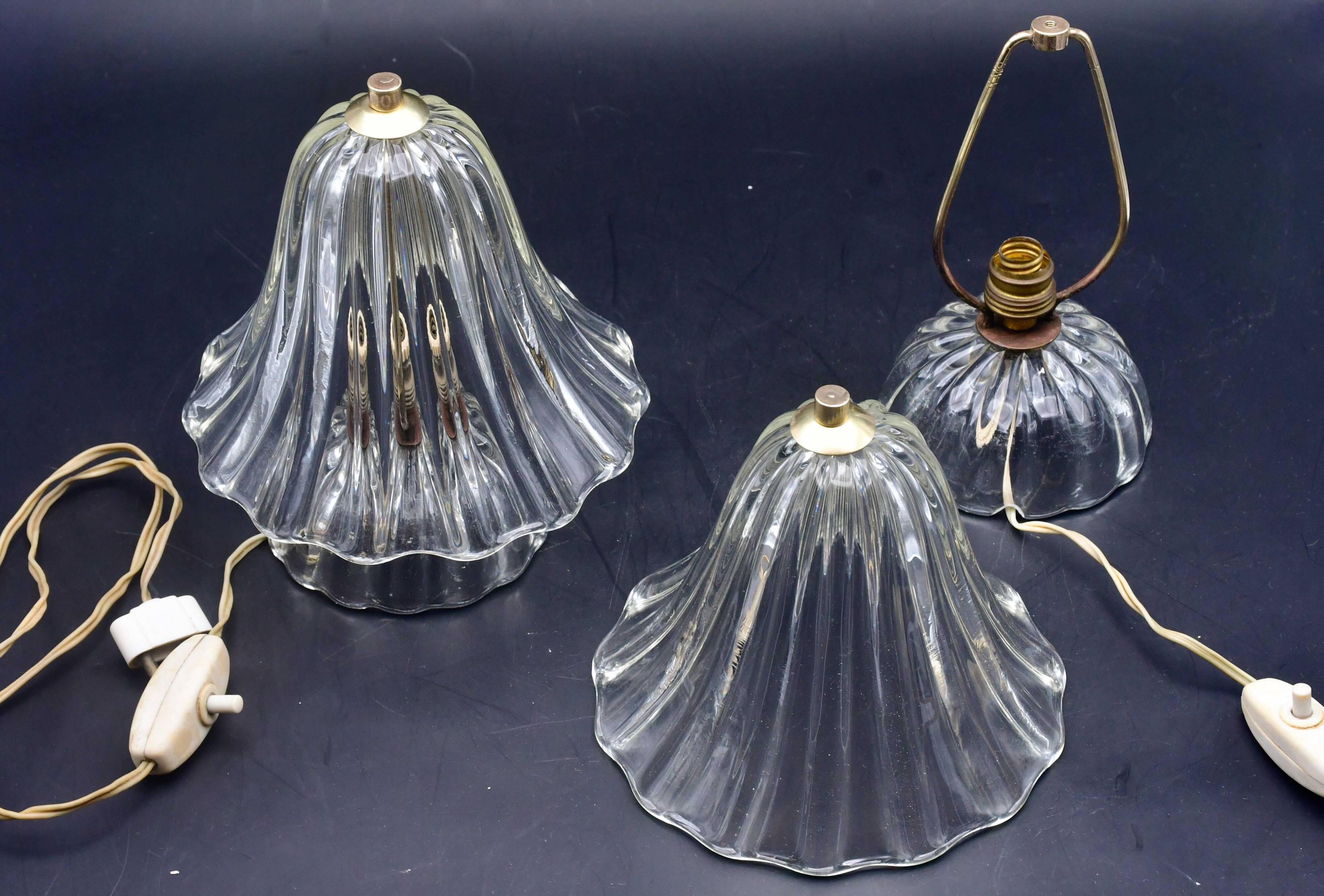 Set of 2 Art Deco Murano glass Barovier e Toso table lamps, 1950