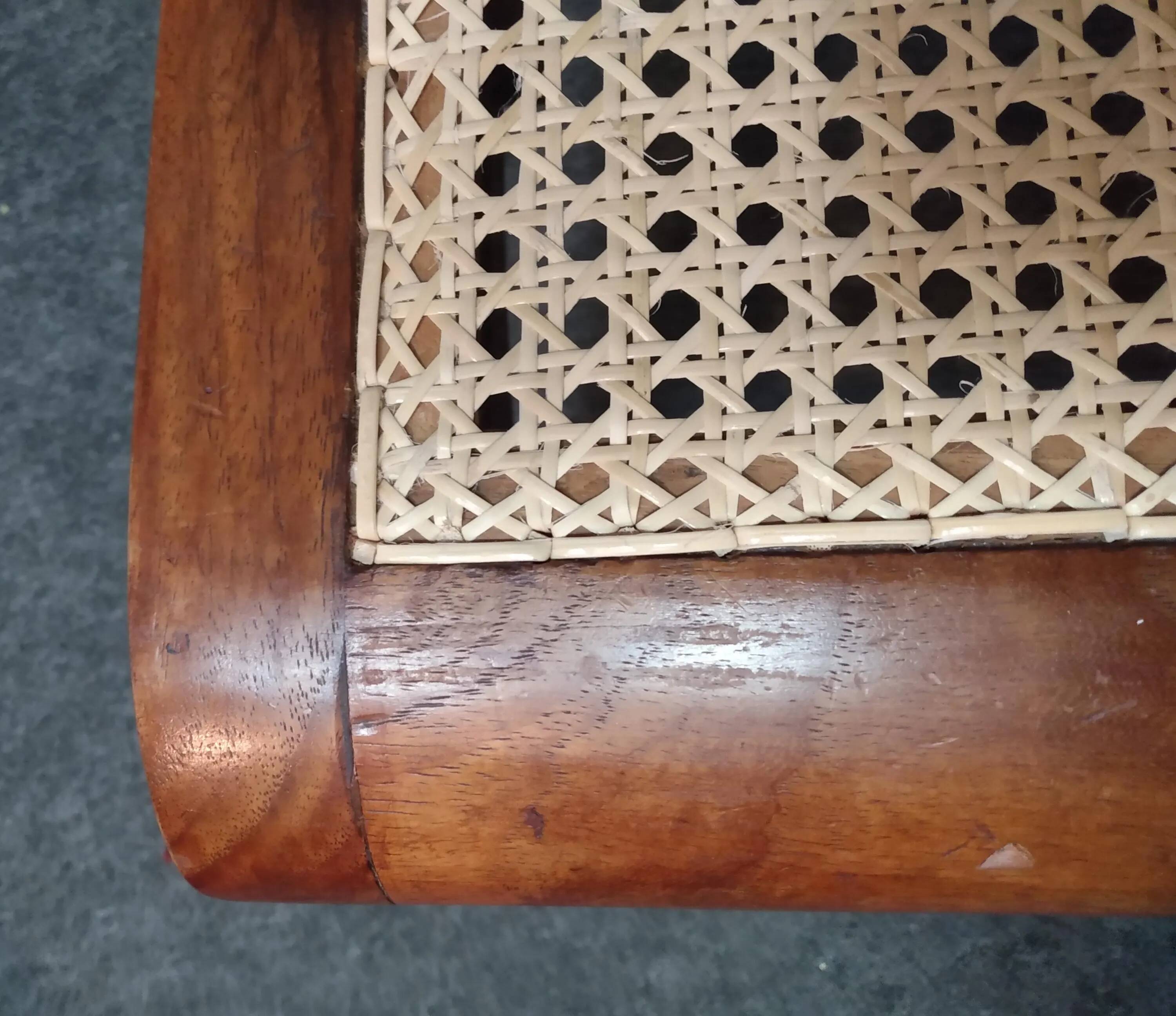 English colonial style ottoman, solid teak, with Viennese cane seat, mid-20th century.