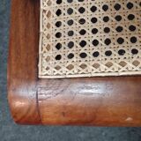 English colonial style ottoman, solid teak, with Viennese cane seat, mid-20th century.