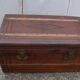 Old wooden trunk covered leather travel chest