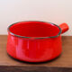 Vintage poelon in bright red glazed ceramic