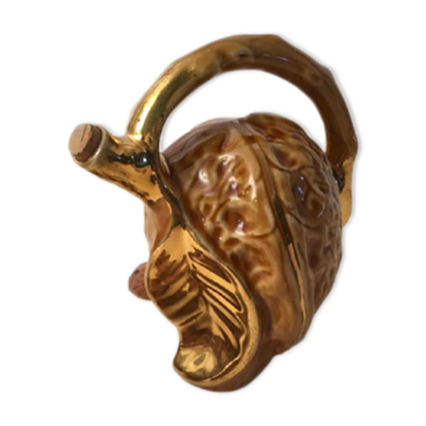 Nut-shaped liquor carafe from the 50s. Bubble with gilding. Cork stopper