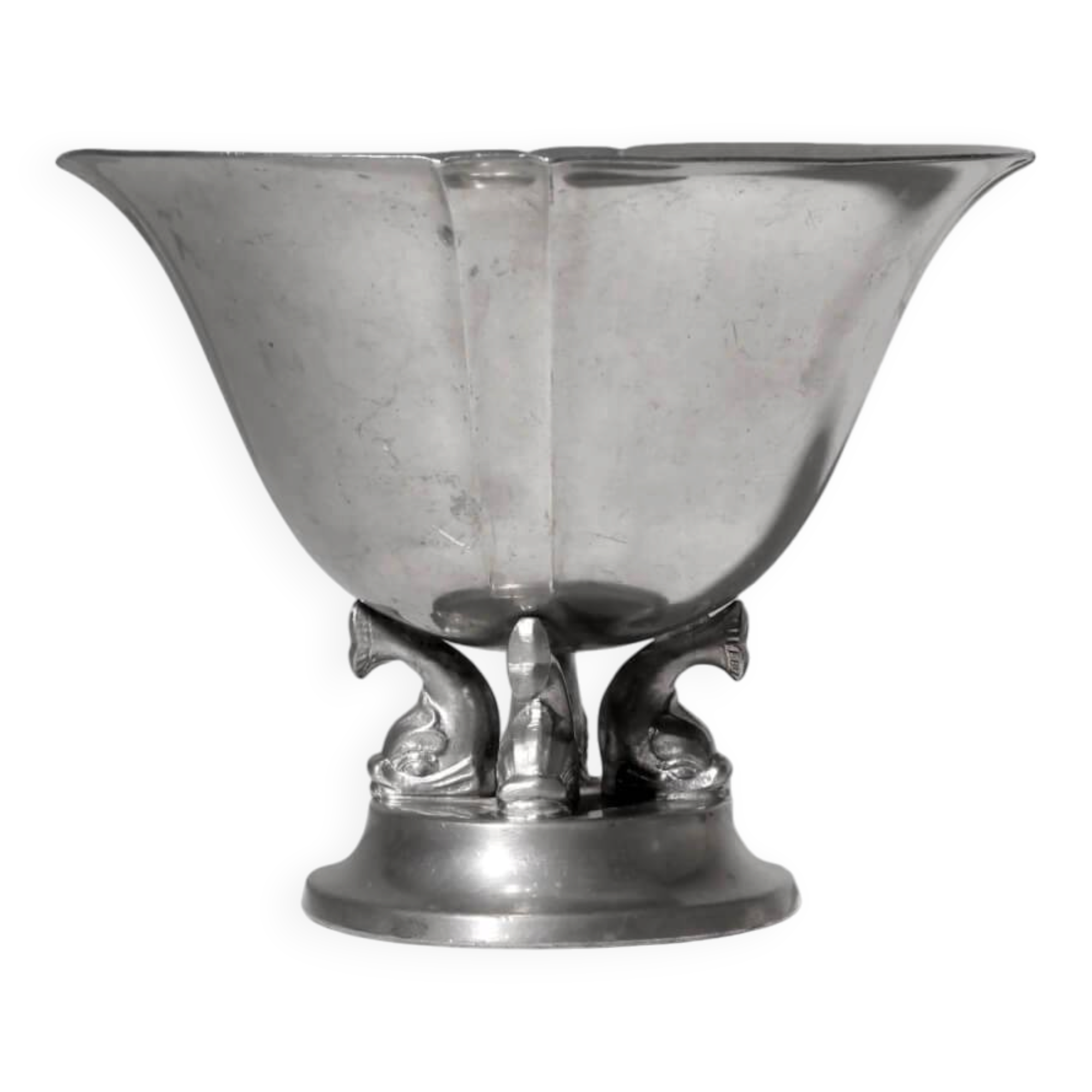 Art Deco Pewter Dolphins Bowl From GAB, 1935, Sweden