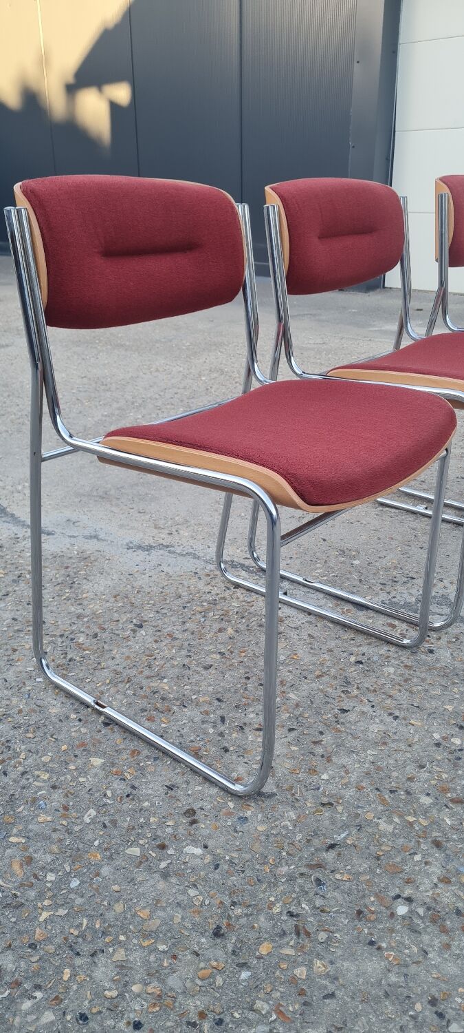 Set of 6 wool and chrome chairs from the 70s