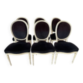 Set of 6 Louis XVI style chairs in patinated wood