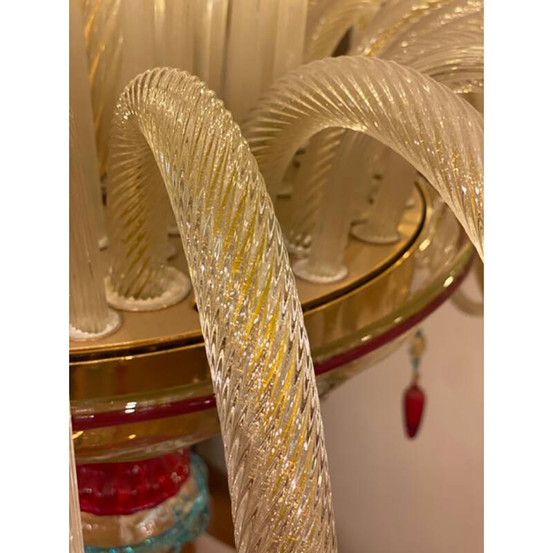 1970s Italian Chandelier Style Murano Glass Multicolors With Flowers