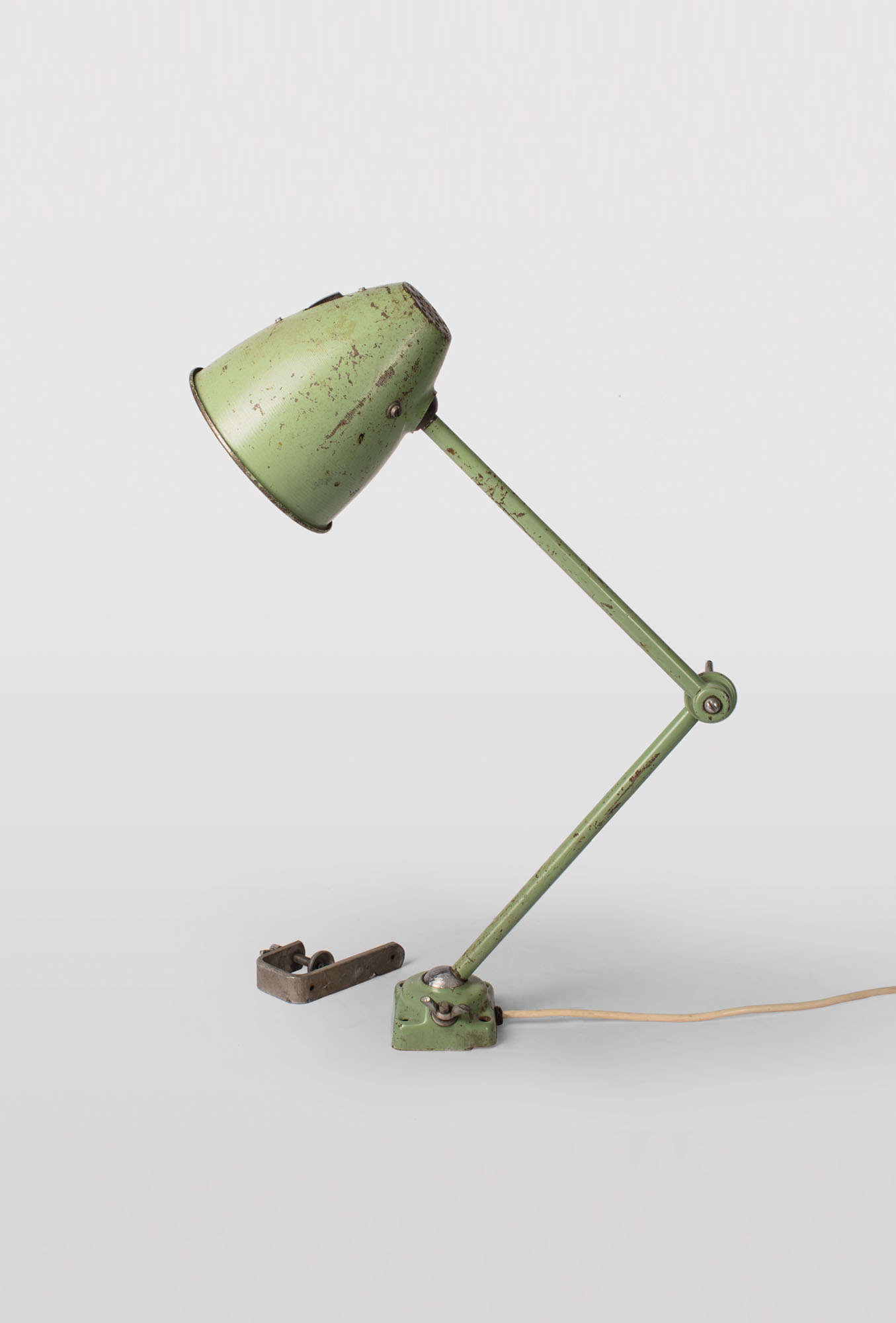 Industrial midcentury table lamp in green, 1960s