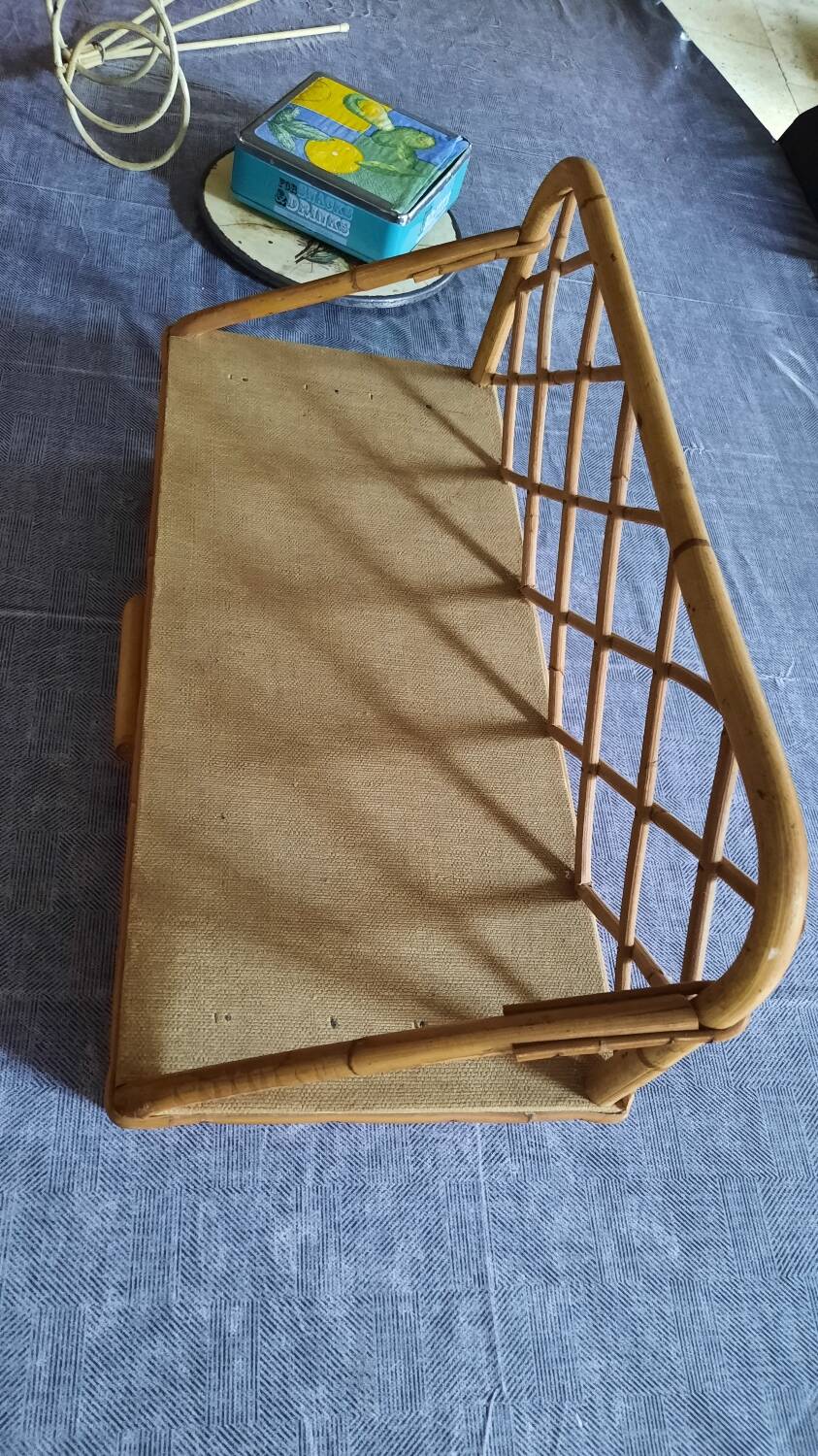 Rattan and bamboo wall shelf