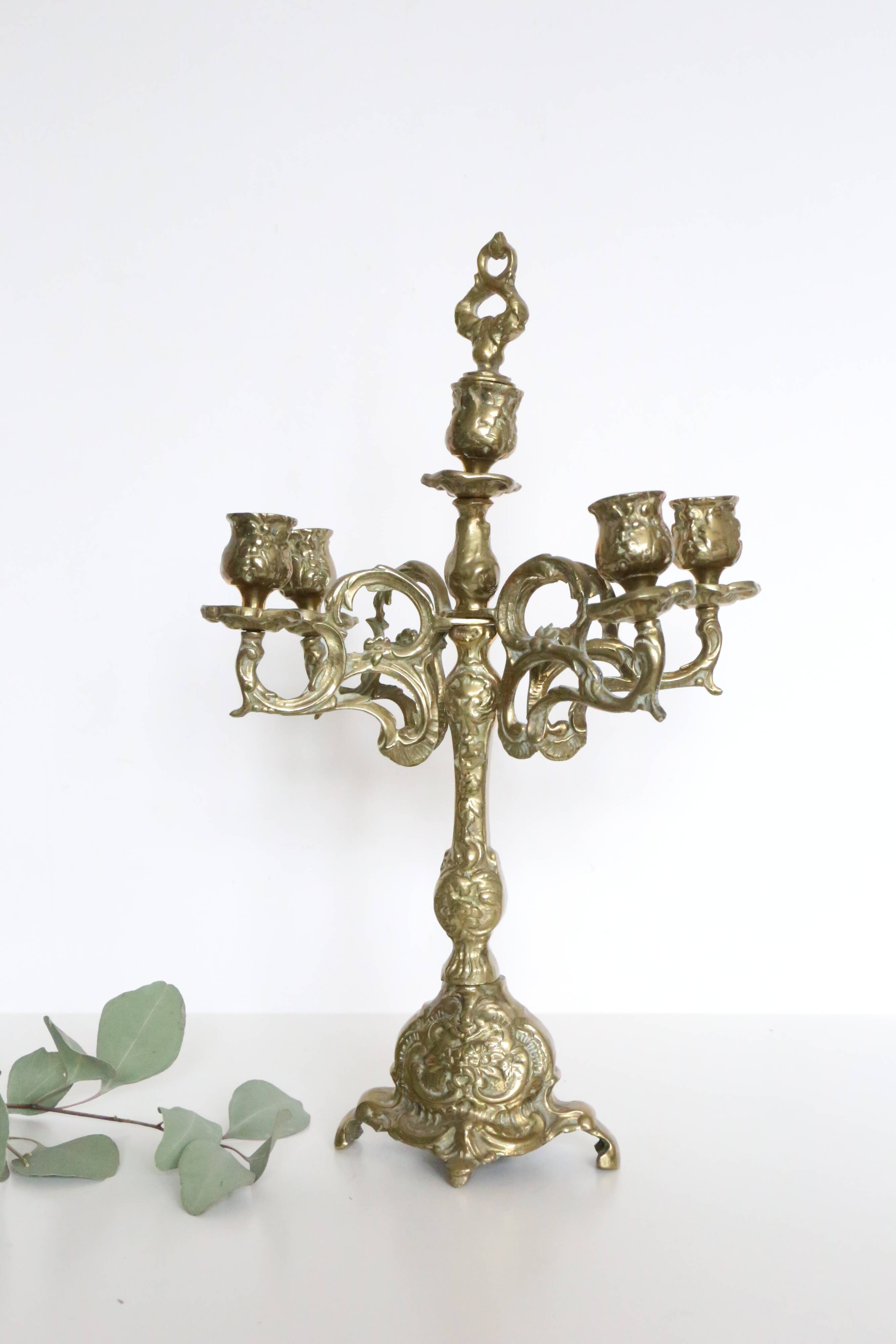 Candelabra and its smother, 5 lights, bronze