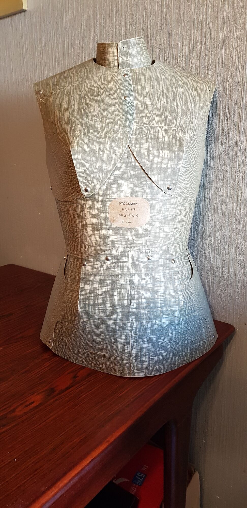 Rare old adjustable sewing bust stockman paris in cardboard