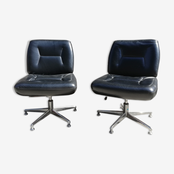 Pair of black leather office armchairs, 1970