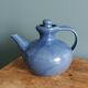 Blue glazed ceramic teapot signed