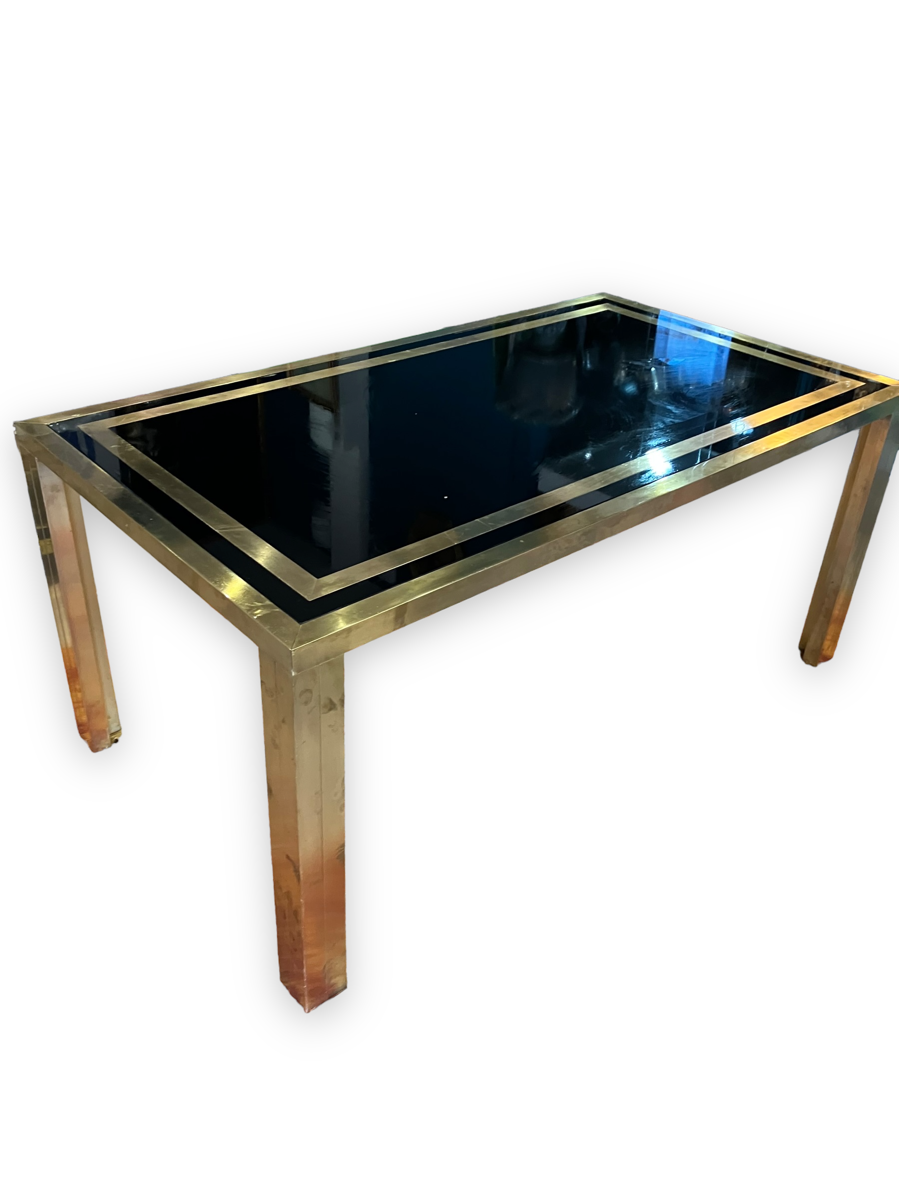 Coffee table in gilded brass and black glass by Studio Mercier for Liwan's
