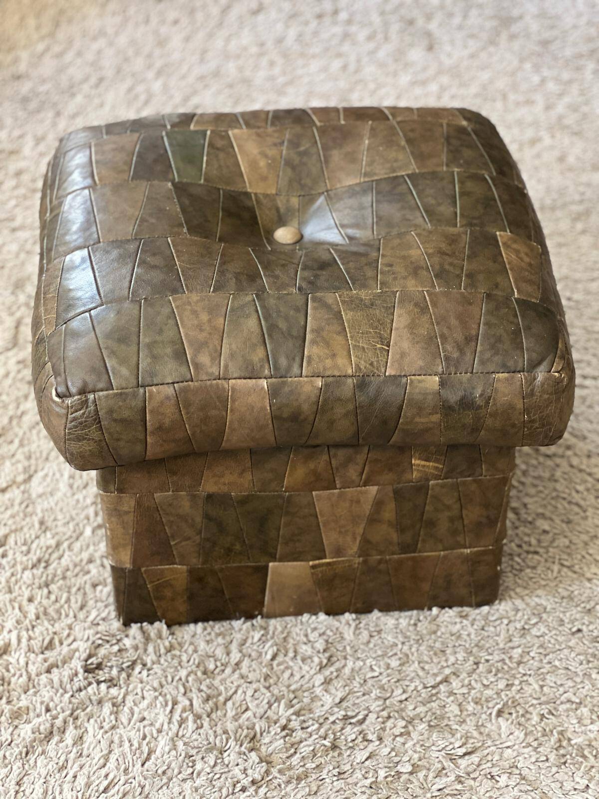 Khaki leather patchwork pouf / chest