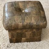 Khaki leather patchwork pouf / chest