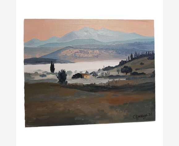 Huile sur toile brume sur les montagnes de Crête Grèce