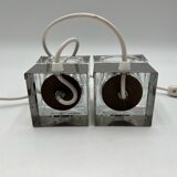 Cubic metal and glass bedside lamps, 70s