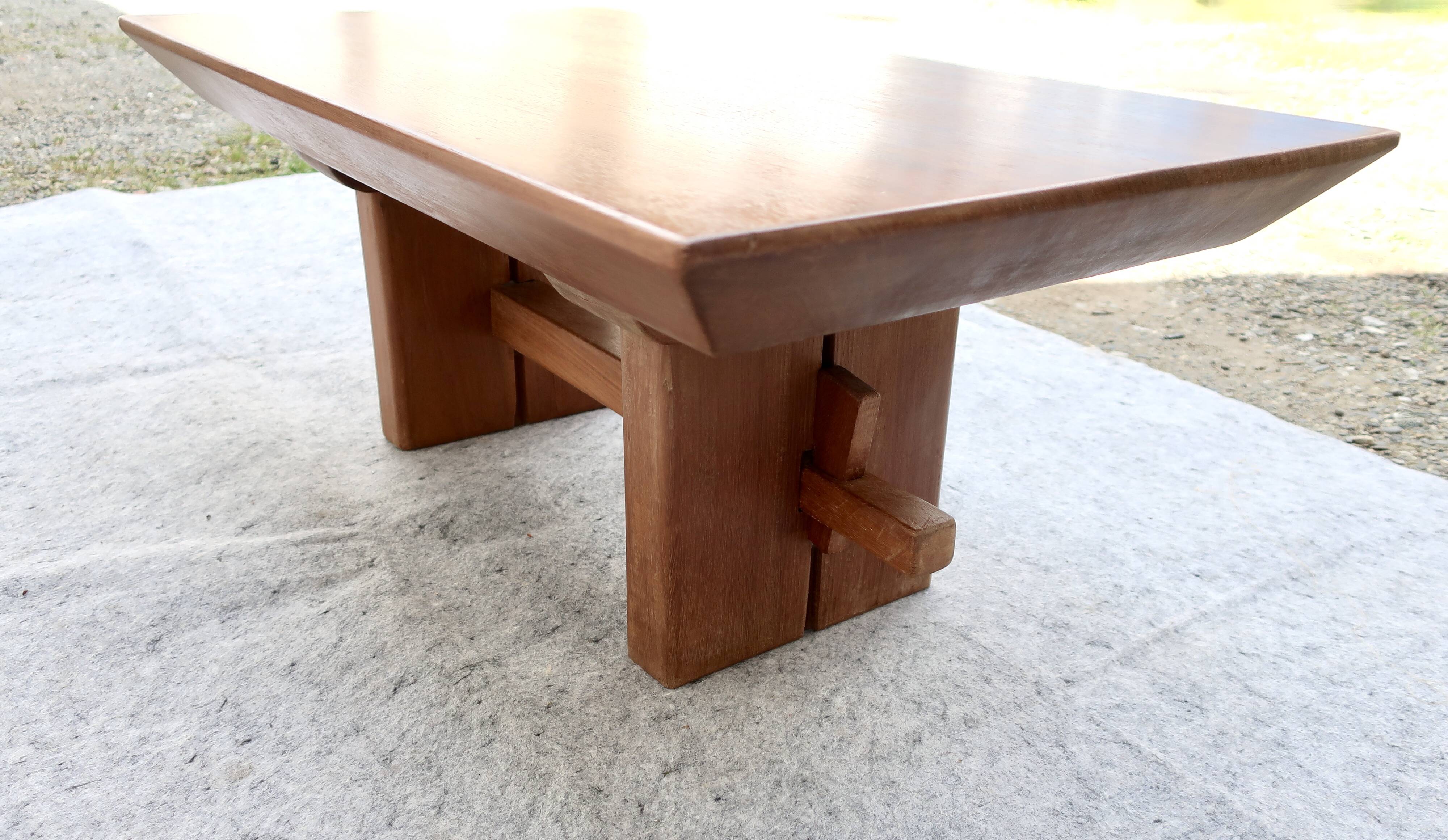 Scandinavian "Brutalist" Coffee Table, Japandi Style, Solid Teak, 20th Century