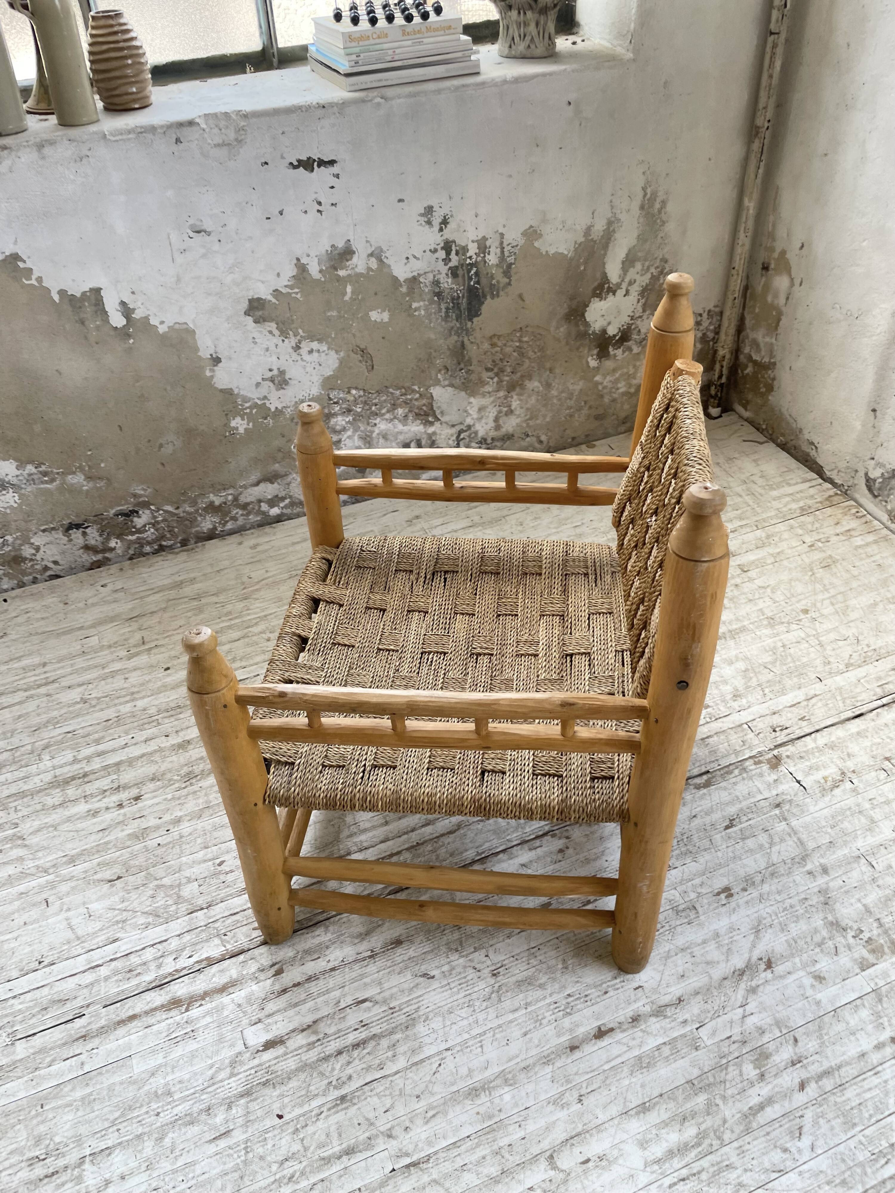 Moroccan wooden and rope armchair