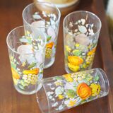 4 glasses, vintage syrup