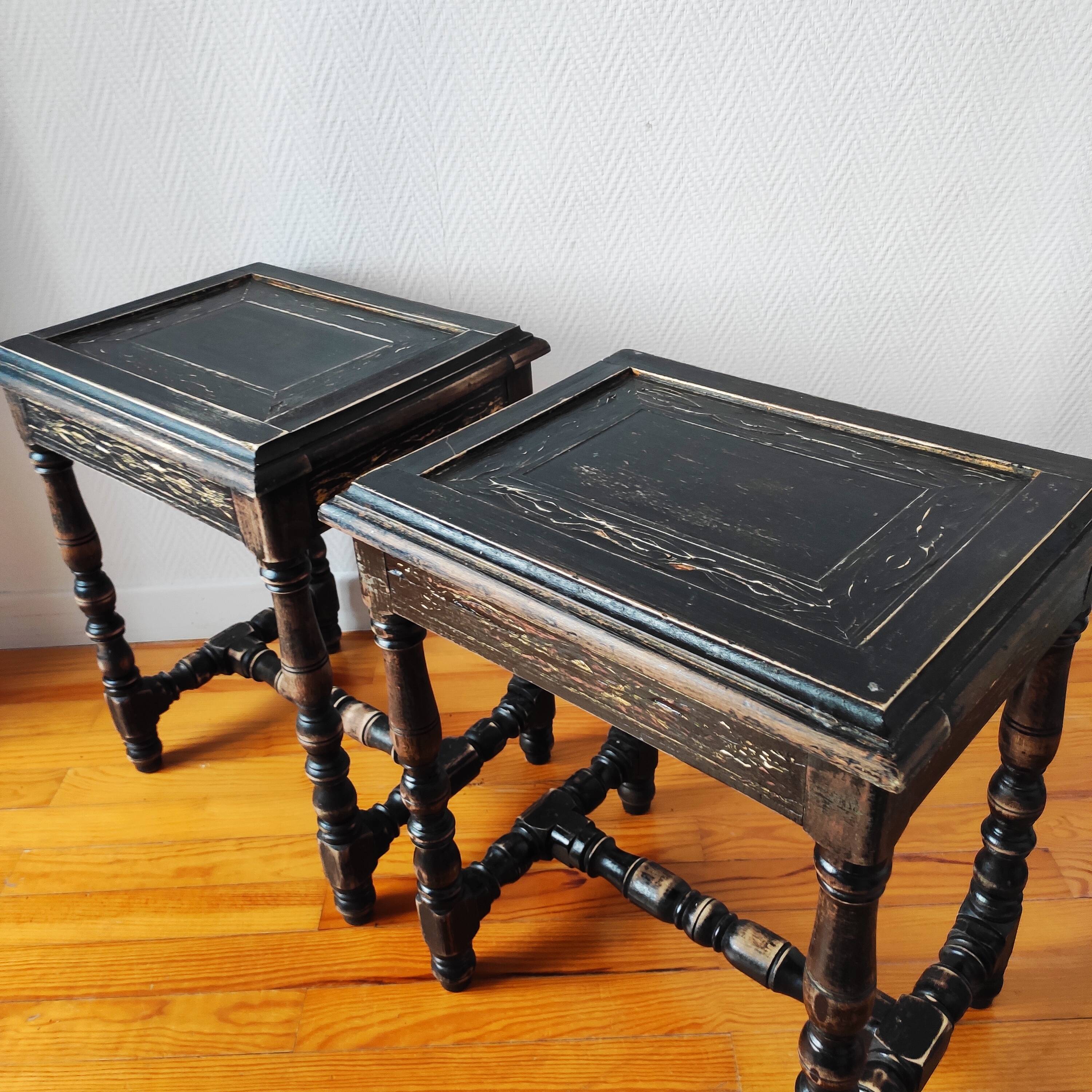 Pair of old Jacobean style sofa ends