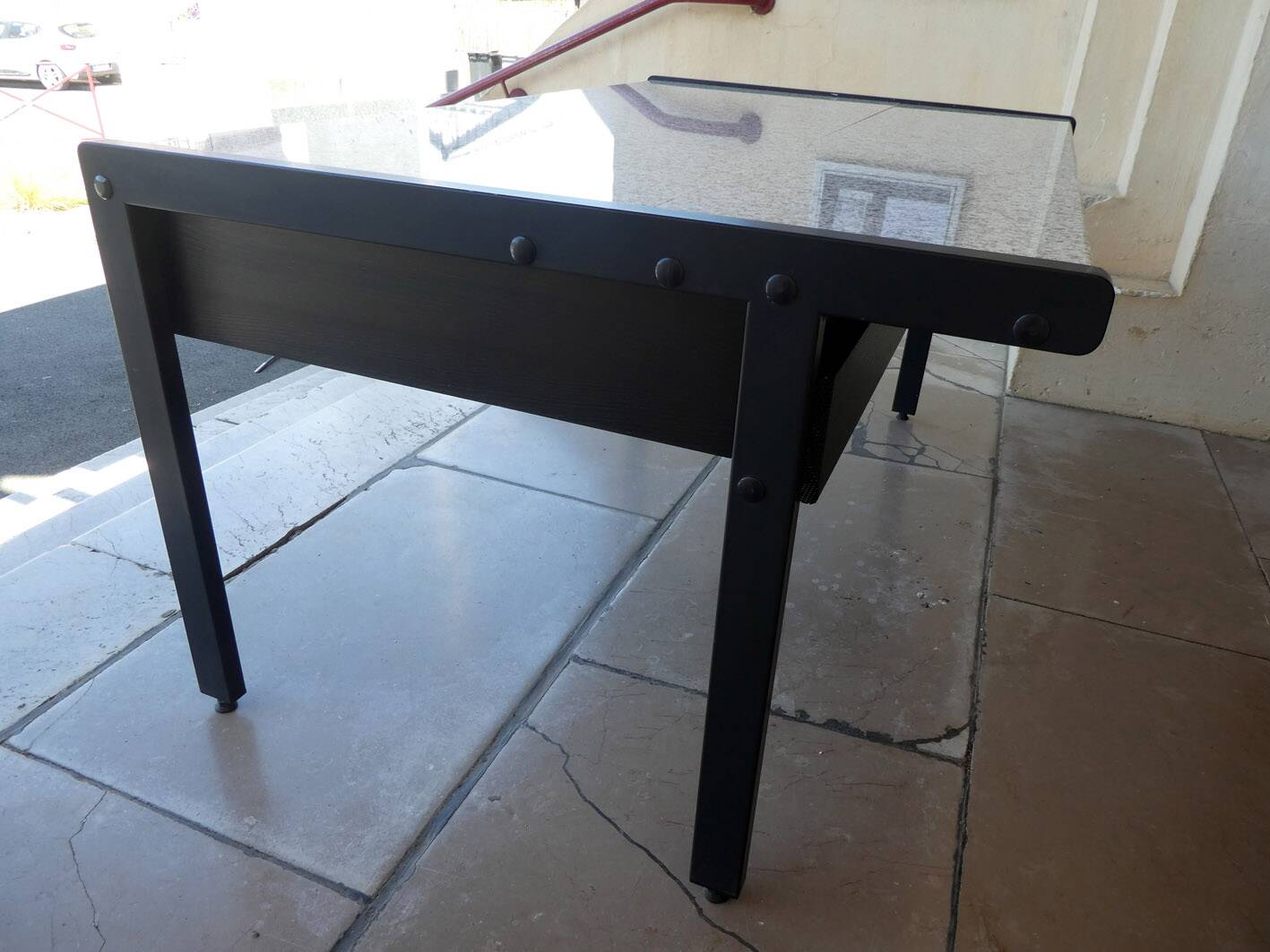 large metal, wood & granite desk, 1980