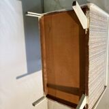 Vintage upholstered chest, white lacquered wooden structure, 1960s-70s