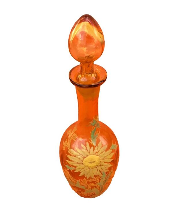 Années 1900'  Carafe à liqueur Verre ambre soufflé et émaillé