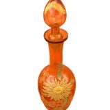 1900s Liqueur Decanter Blown and Enameled Amber Glass