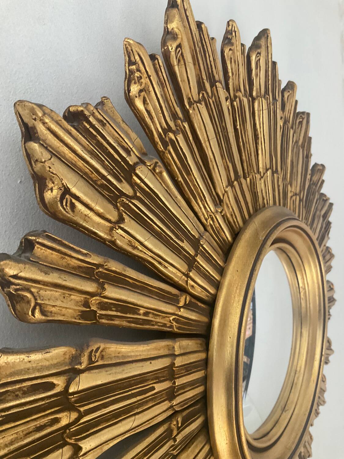 Old witch's eye mirror in gilded wood 62cm