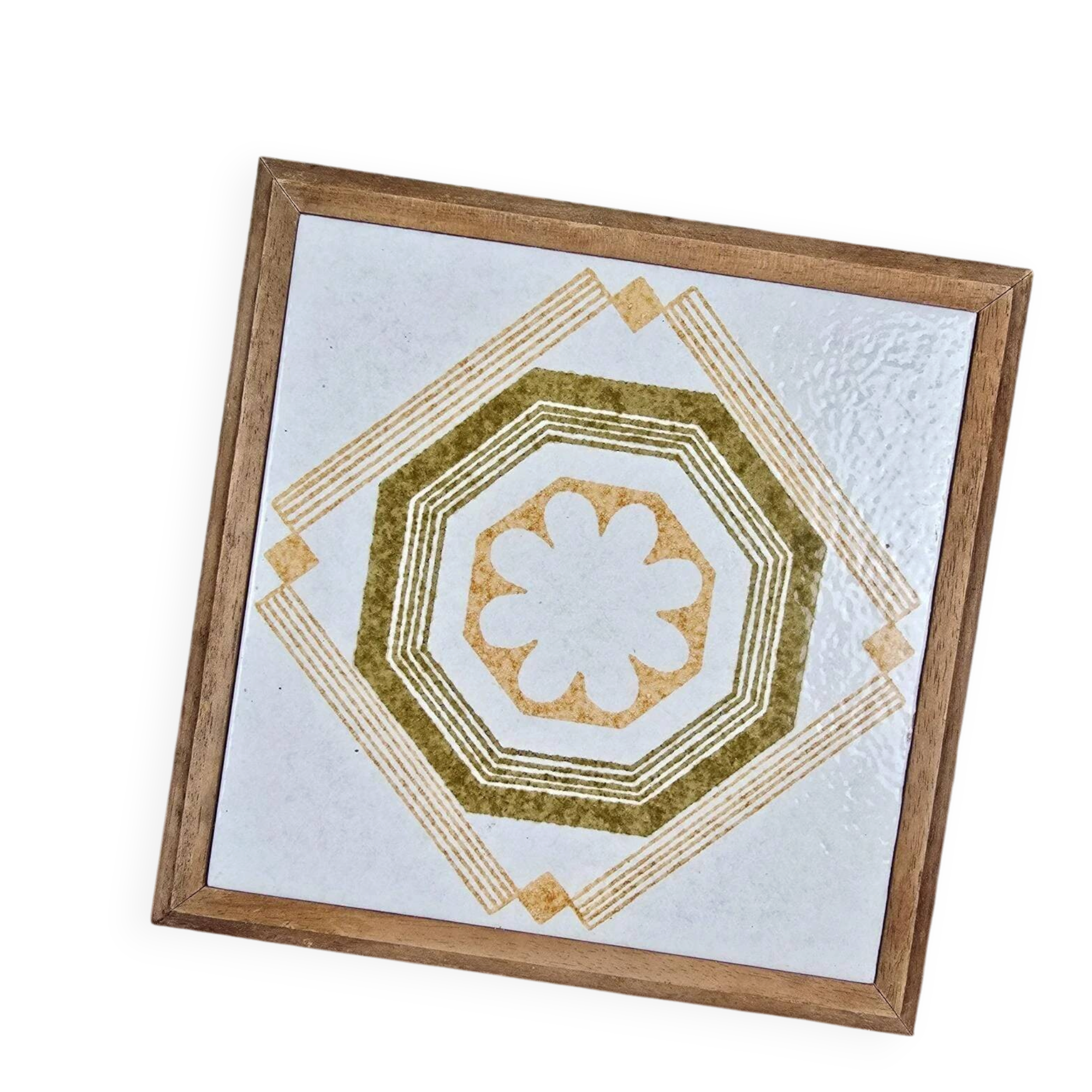 Vintage trivet made in Italy – 1970s ceramic & wood