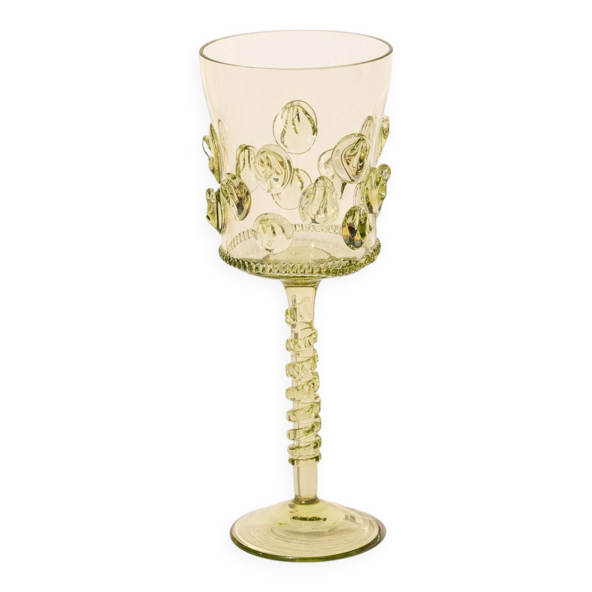 pair of blown wine glasses - green