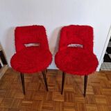 Pair of vintage red furry chairs