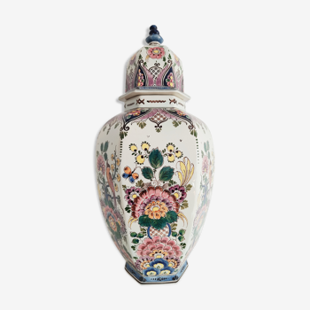 Delft potiche vase polychrome parakeets decoration