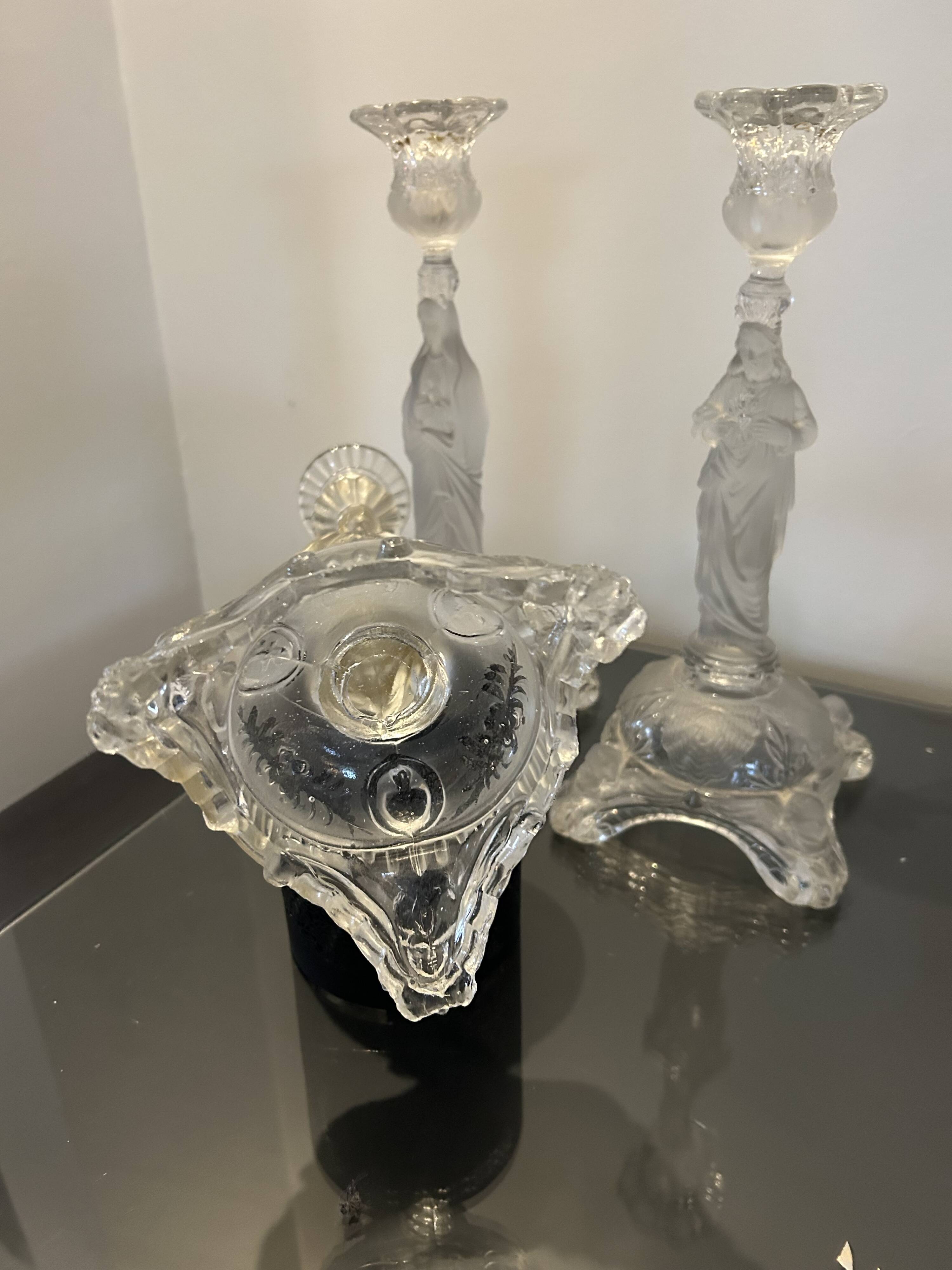 3 clear glass candle holders