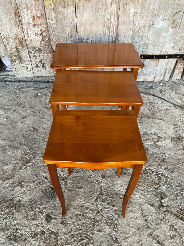 Série De 3 Tables Gigognes Anciennes Style LOUIS XV Bois Vintage #D819