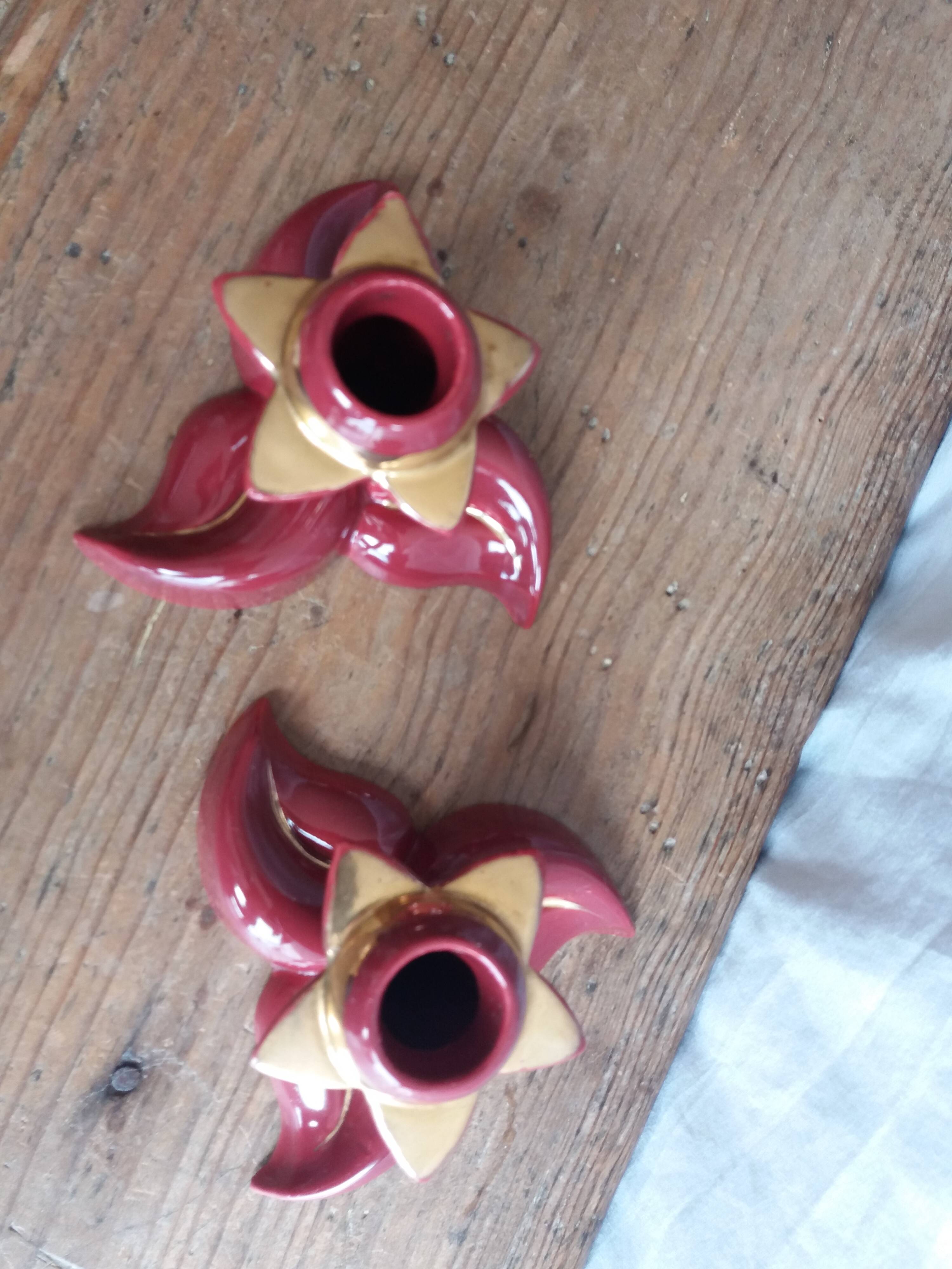 burgundy and gold candle holders