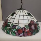 Large Tiffany pendant light in coloured glass