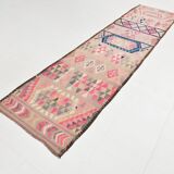 3x12 Kilim Soft Multicolor Vintage Kilim Runner, Ethnic Long Rug, 90x350Cm