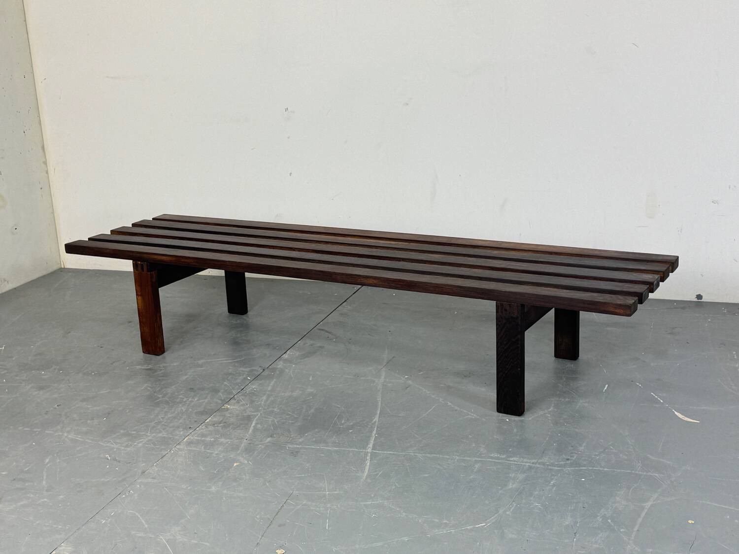 Mid-Century Modern Brown wood Slatted coffee table bench, 1970s