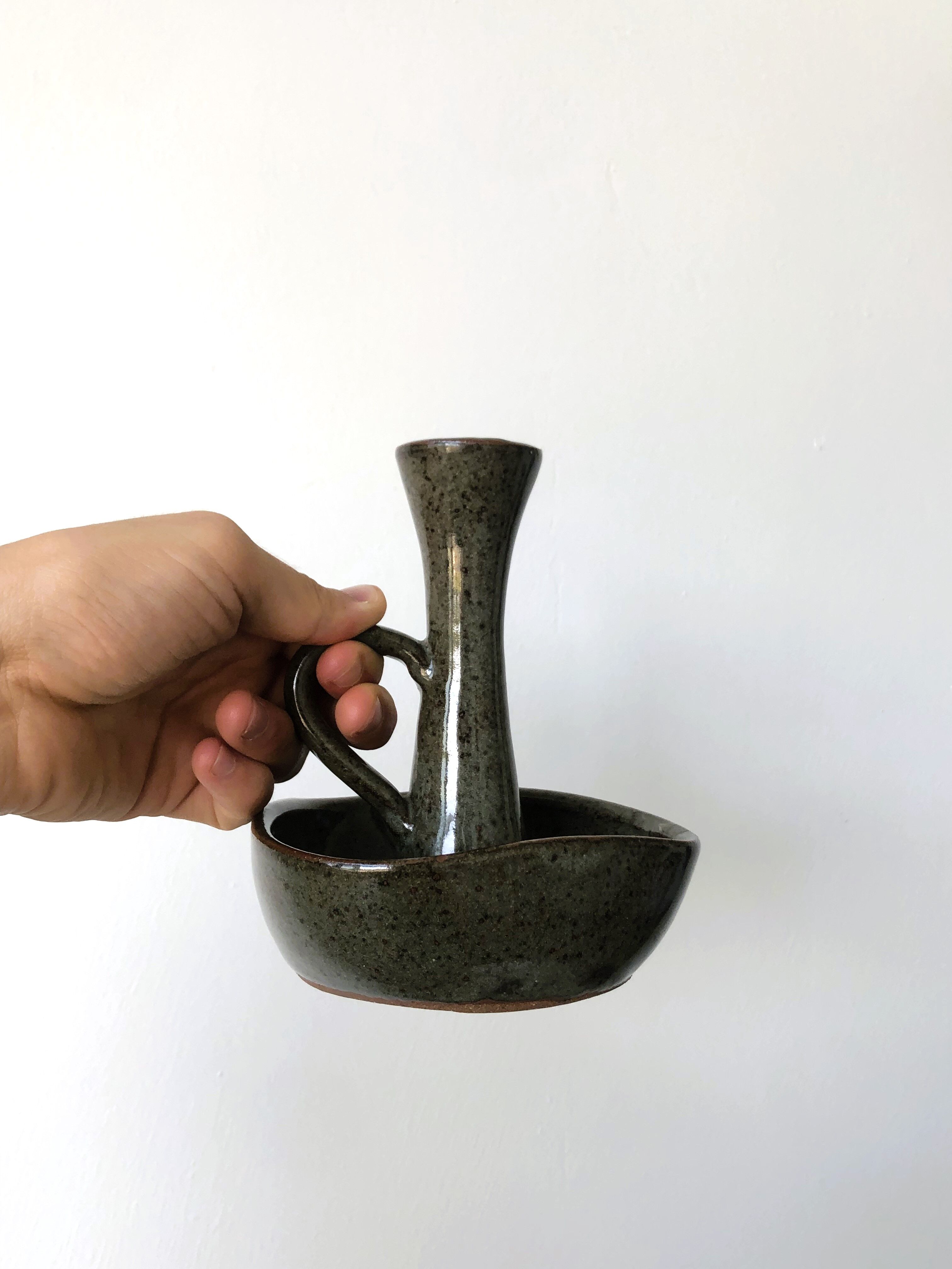 Bougeoir en grès tacheté