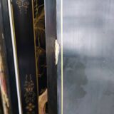 Chinese screen in black lacquer and marble stone