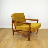 Wooden armchair designed by Z. Baczyk brown vintage yellow-olive