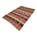 6x9 Blue & Red Details Kilim Rug,Modern Mid Century,Wool Area Rug,175x261Cm