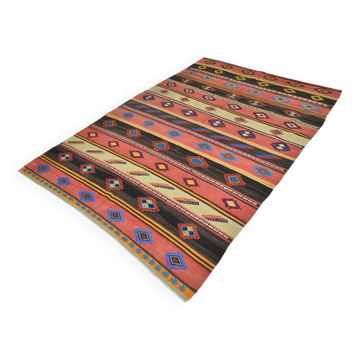 6x9 Blue & Red Details Kilim Rug,Modern Mid Century,Wool Area Rug,175x261Cm